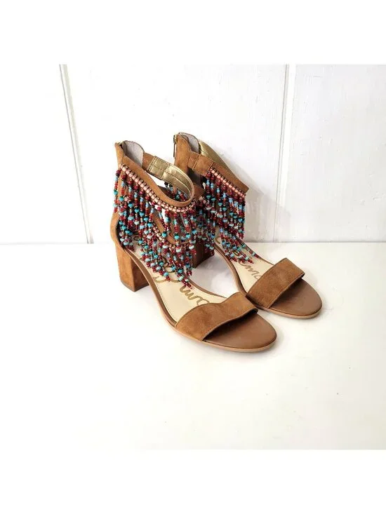 Sam Edelman Sibel Beaded Fringe Boho Heeled Sandal Women's Size 10 - Picture 1 of 8